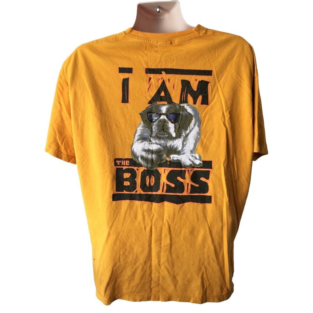 Vintage Big Dogs Santa Barbara "I Am The Boss" TShirt Tee Yellow Size XL